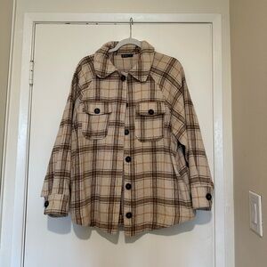 Very J Tan Plaid Utility Lightweight Jacket